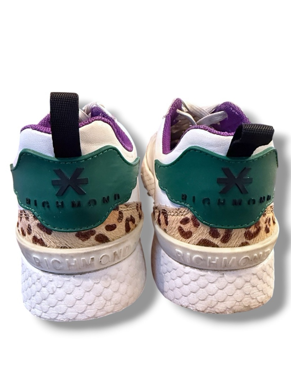 John Richmond White/Celeste/Purple/Green Color Block Leather Sneaker Size 38 - Picture 4 of 9